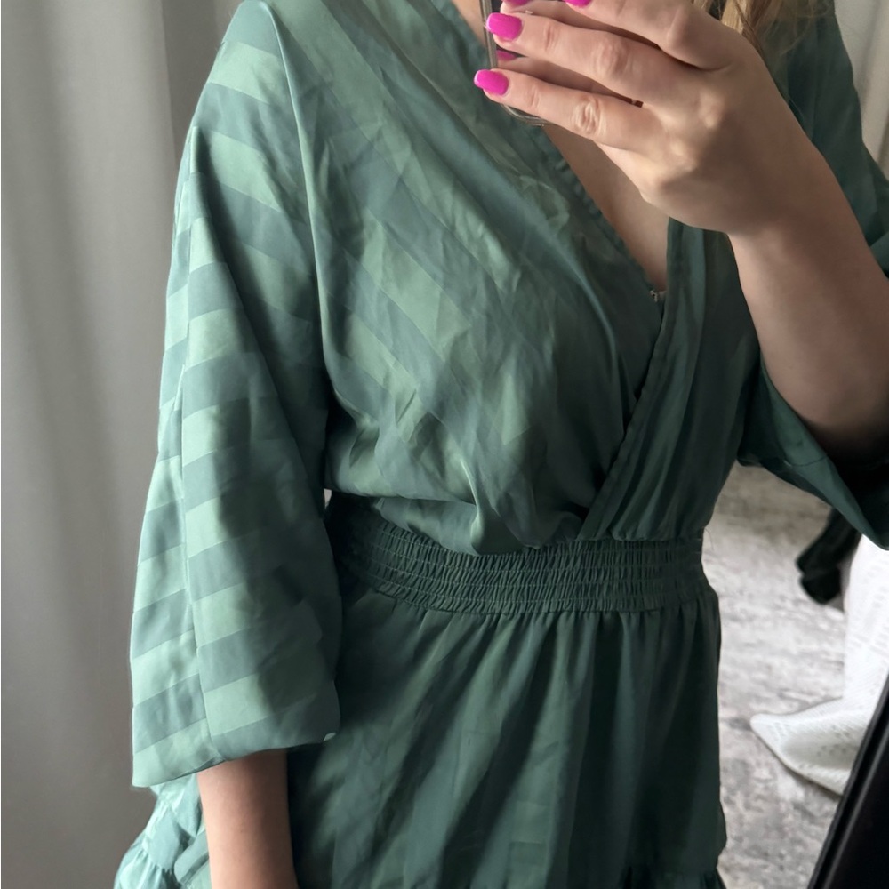 Elegant Green Stripe Ruffle Summer Spring Dress - Picture 7 of 13